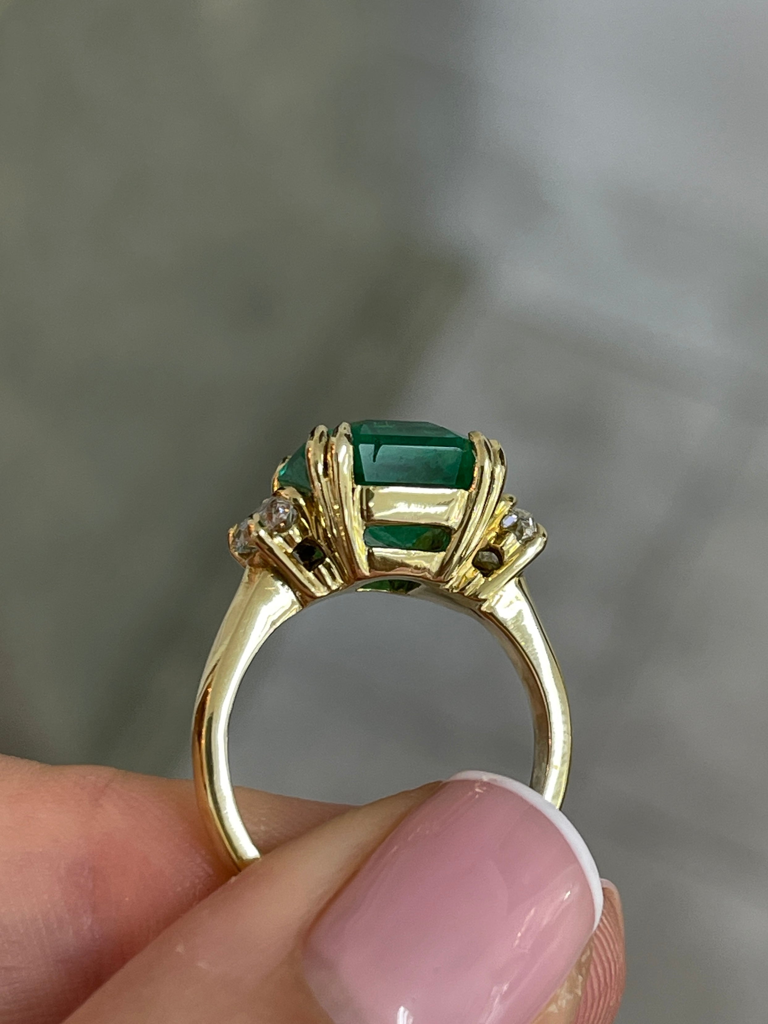 6.59tcw CERTIFIED 18K Fine Quality Dark Vivid Bluish-Green Emerald & Marquise 3 Stone Diamond Ring - JR Colombian Emeralds