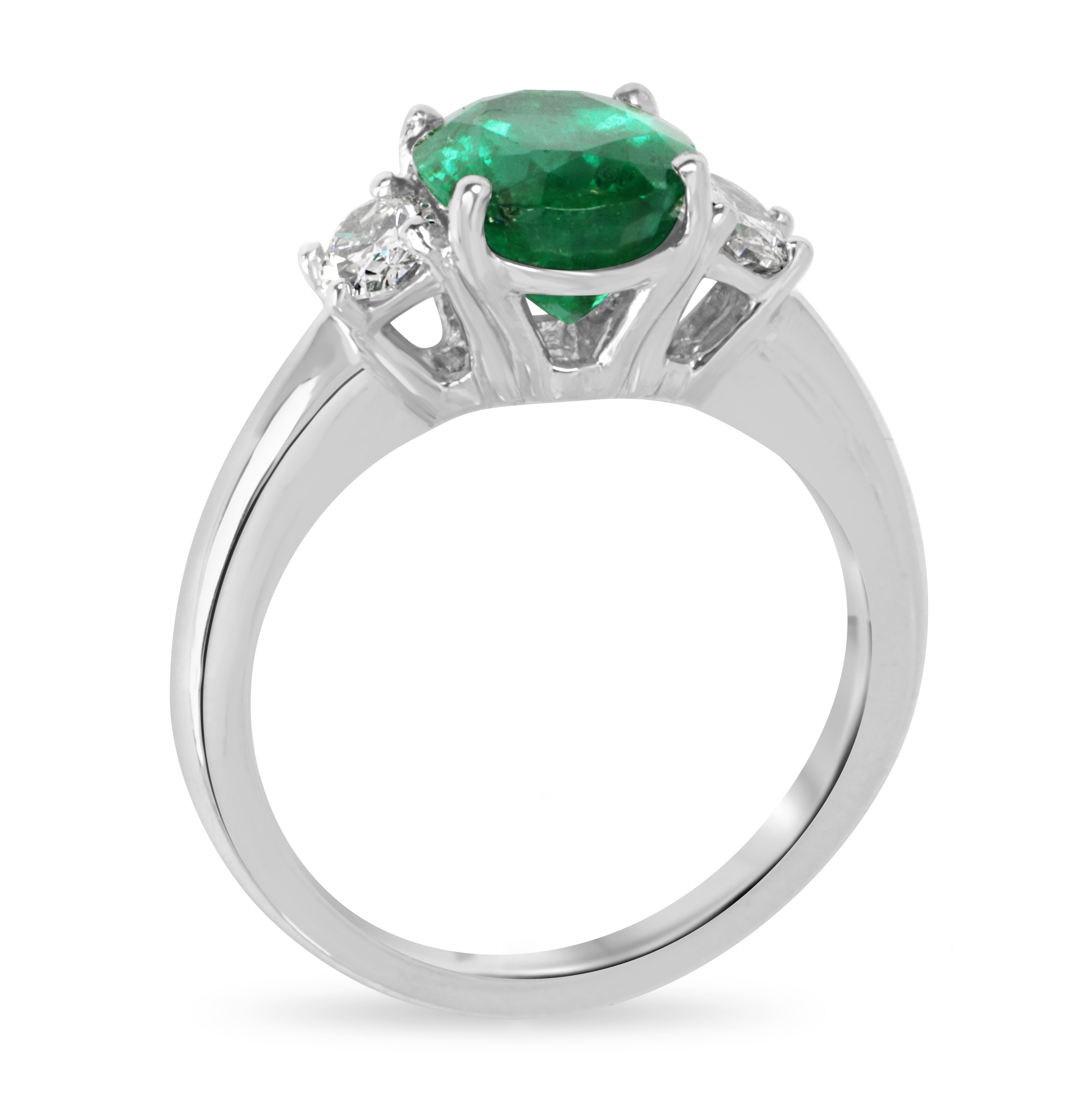 2.97tcw Vivid Green Oval Emerald & Oval Diamond Three Stone Ring Platinum