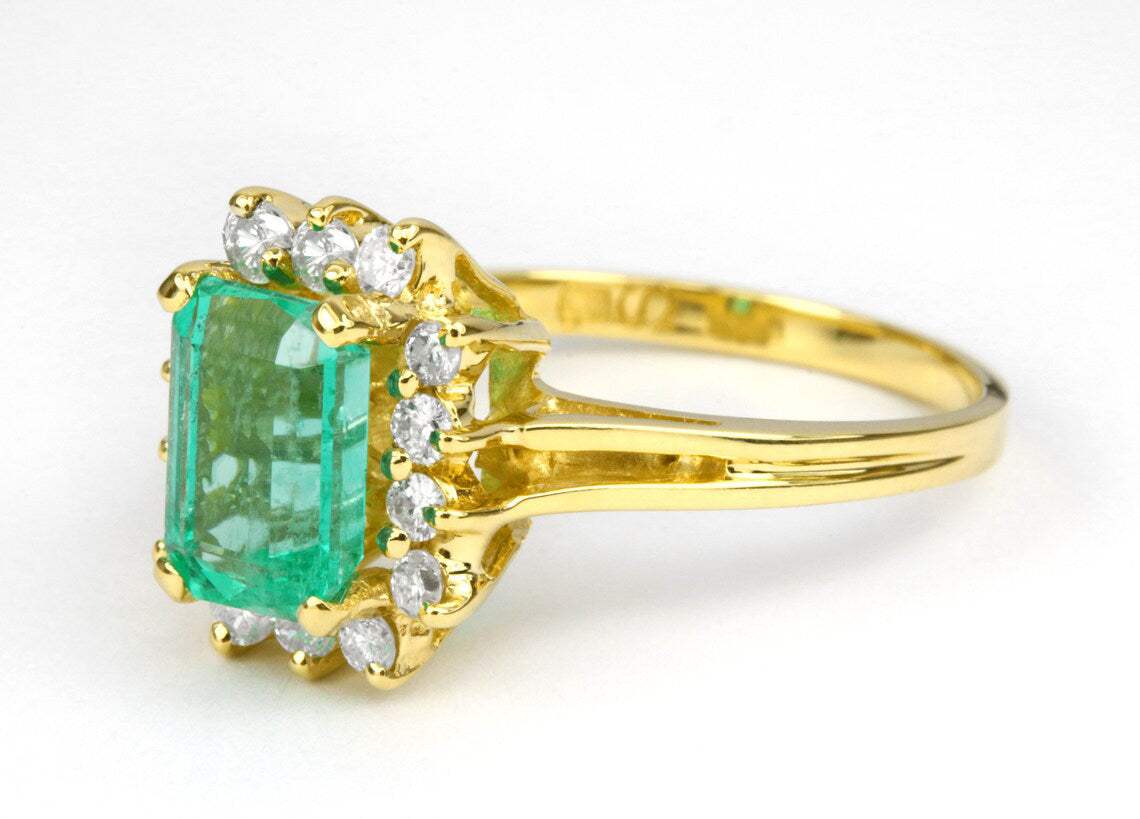 1.84tcw Natural Emerald Colombian Round Diamond Classic Halo Engagement Ring 18K Gold