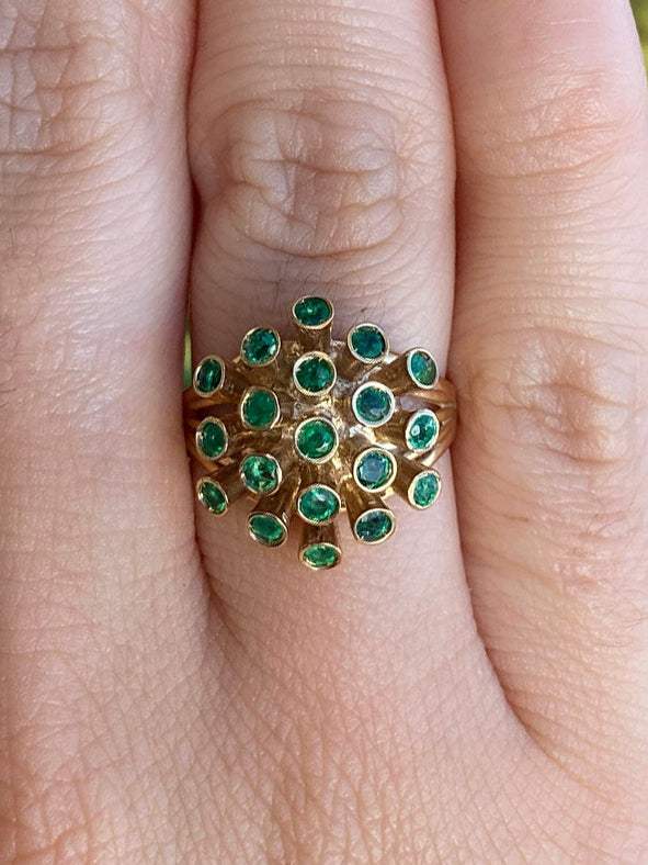1.90tcw Round Emerald Cluster Cocktail Bezel Ring 14K