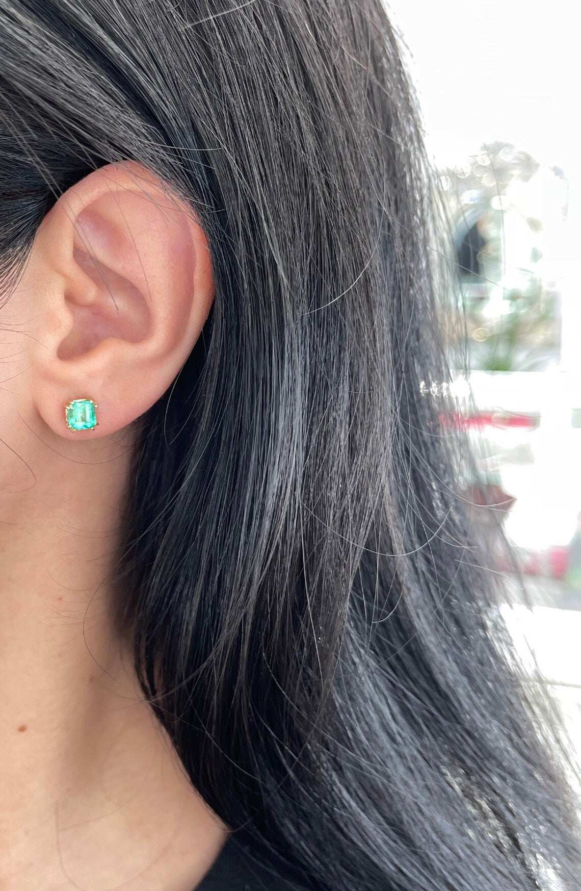 1.73tcw Asscher Cut Rich Green Colombian Emerald Earrings 14K
