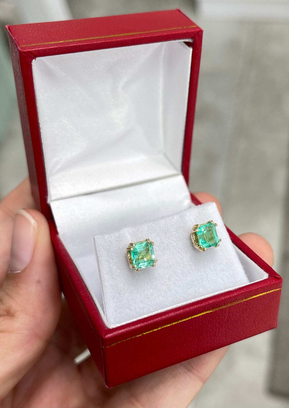 1.73tcw Asscher Cut Rich Green Colombian Emerald Earrings 14K