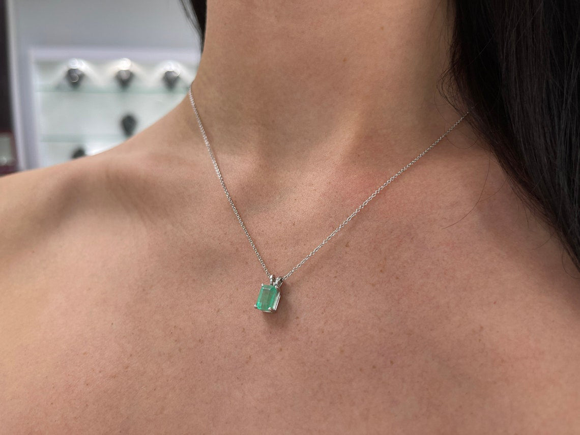 1.80 Carat 14K Earth Mined Emerald Cut Emerald Solitaire Gold Pendant necklace