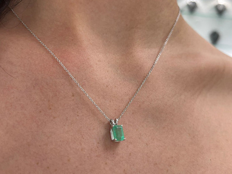 1.80 Carat 14K Colombian Emerald Cut Solitaire Gold Pendant
