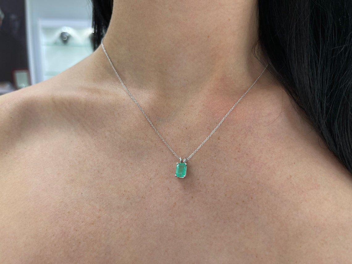 1.80 Carat 14K Earth Mined Emerald Cut Emerald Solitaire Gold Pendant
