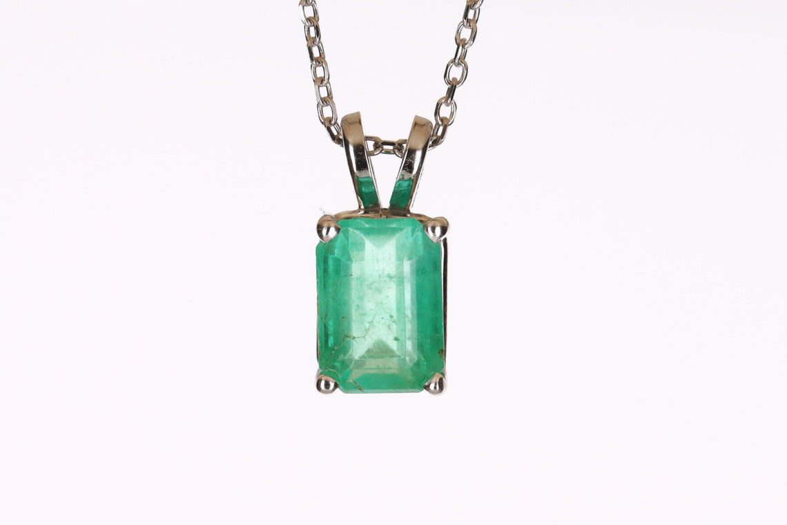1.80 Carat 14K Earth Mined Emerald Cut Emerald Solitaire Gold Pendant