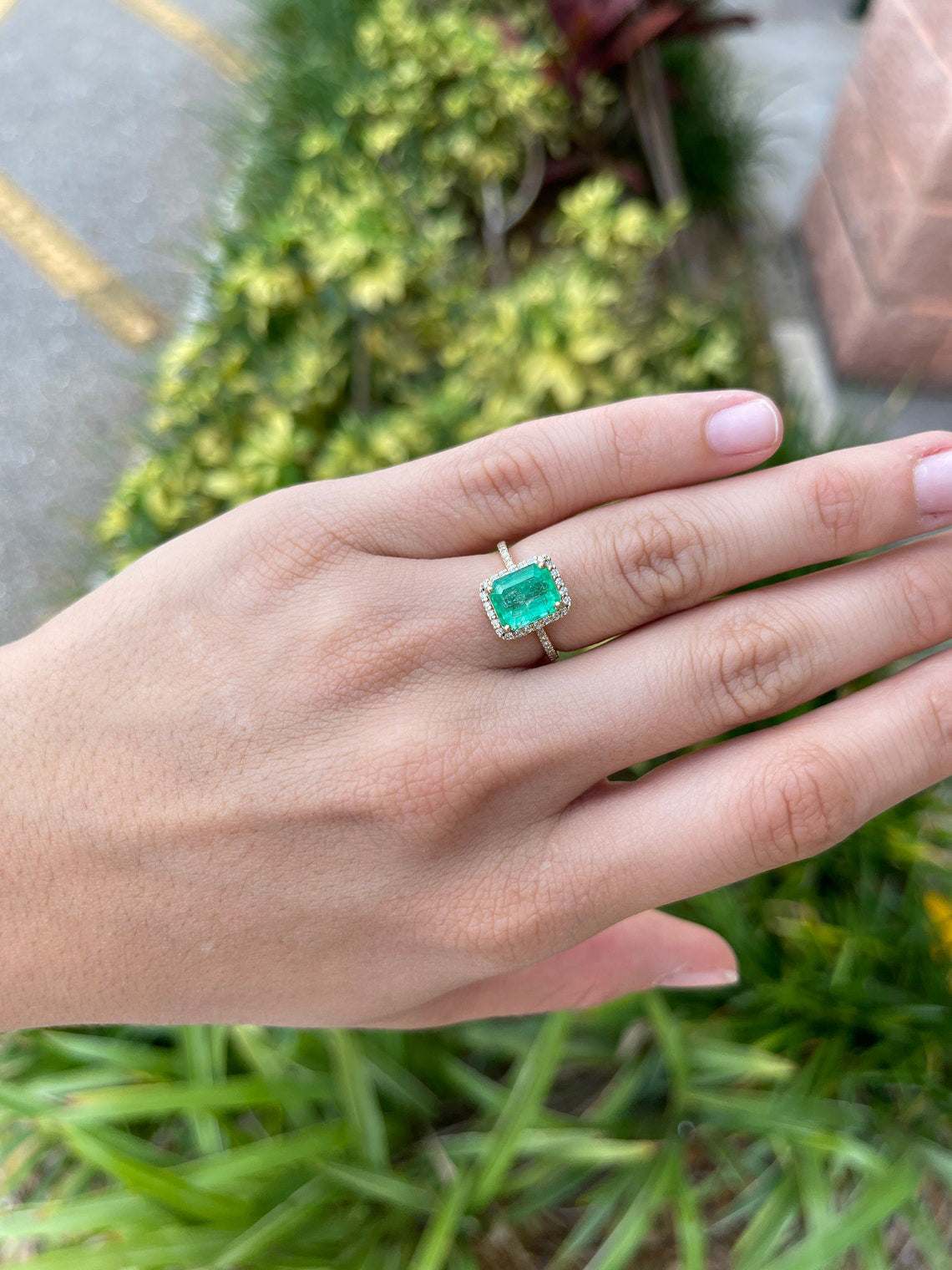 2.80tcw Natural Emerald & Diamond Halo Engagement Ring 14K Yellow Gold - JR Colombian Emeralds