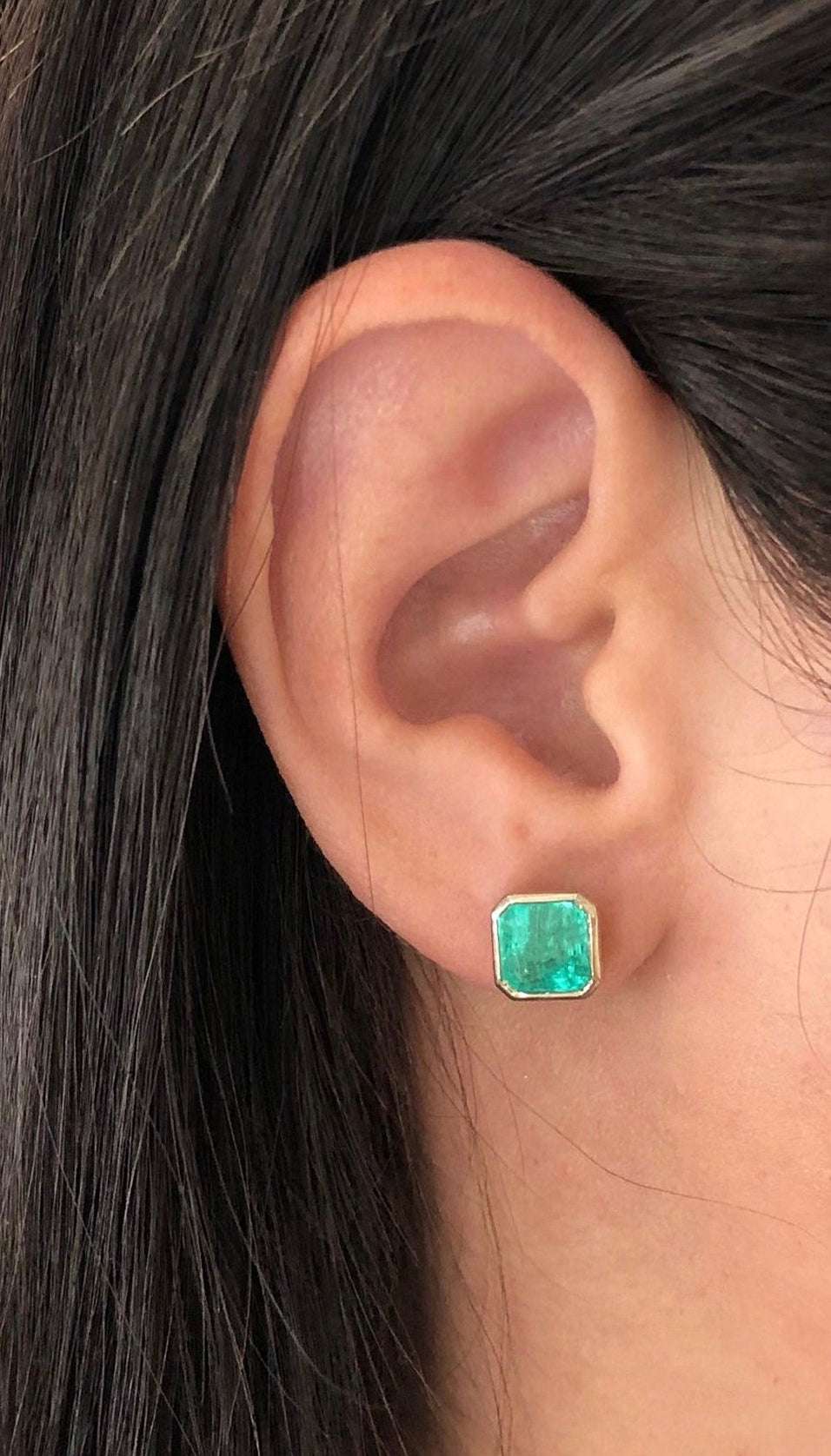 Big Statement 5.0tcw Bezel Set Asscher Cut Colombian emerald earrings 18K