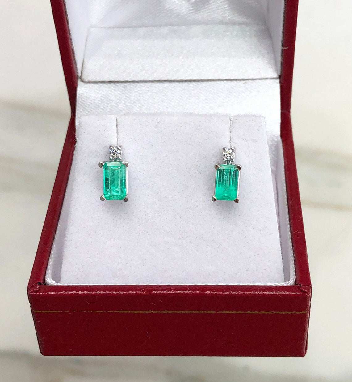 1.56tcw Basket Set Round Earth Mined Emerald Stud Earrings with Diamond 14K