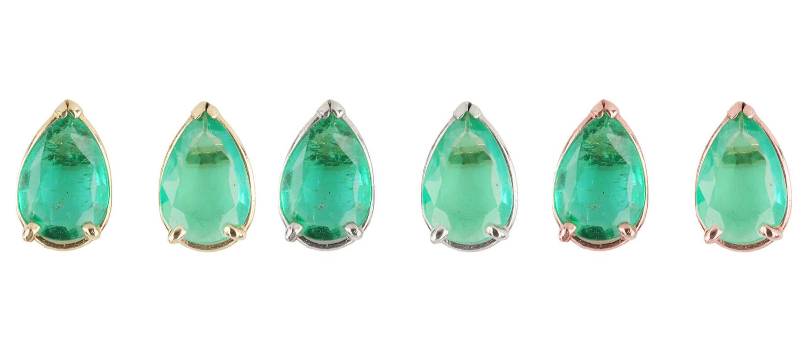 2.15tcw Tear Drop Natural Emerald Stud Earrings Yellow Gold 14K - JR Colombian Emeralds