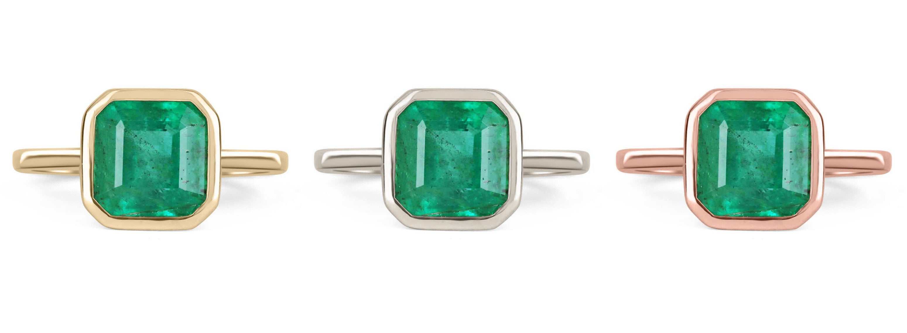 3.18cts Bezel Set Emerald Solitaire Engagement Ring 14K