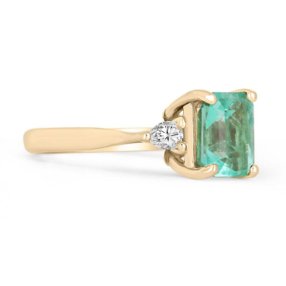 1.59tcw Emerald Three Stone Pear Diamond Ring Yellow Gold 14K