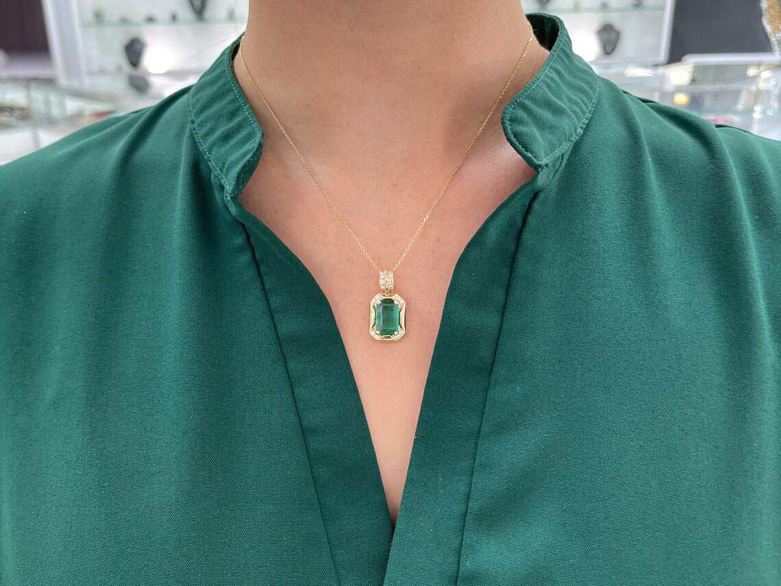 4.92tcw Statement Brazilian Dark Forest Green Emerald Cut Pendant