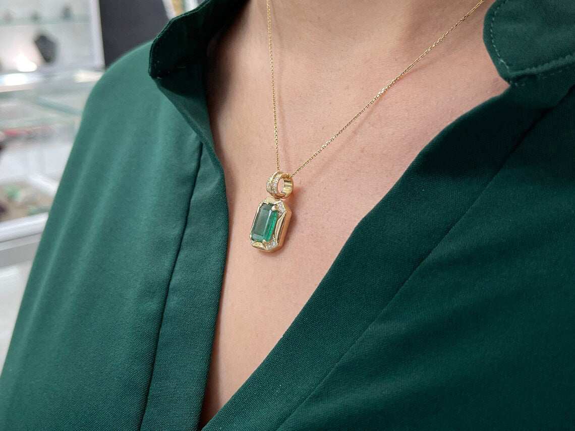 4.92tcw Statement Brazilian Dark Forest Green Emerald Cut Pendant