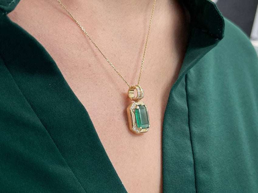4.92tcw Statement Brazilian Dark Forest Green Emerald Cut Pendant