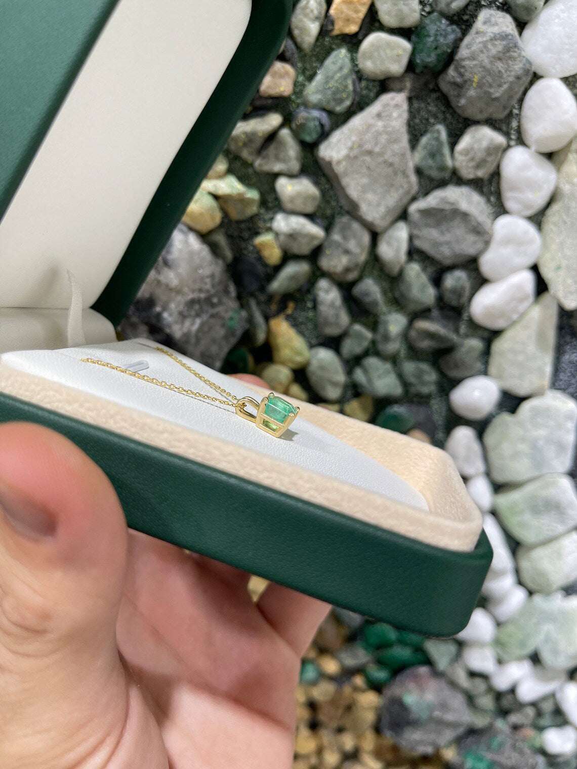 2.50 Carat Colombian Emerald-Asscher Cut Solitaire Four Prong Pendant 14K