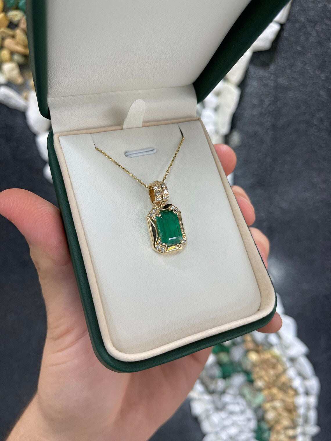 4.92tcw Statement Brazilian Dark Forest Green Emerald Cut Pendant