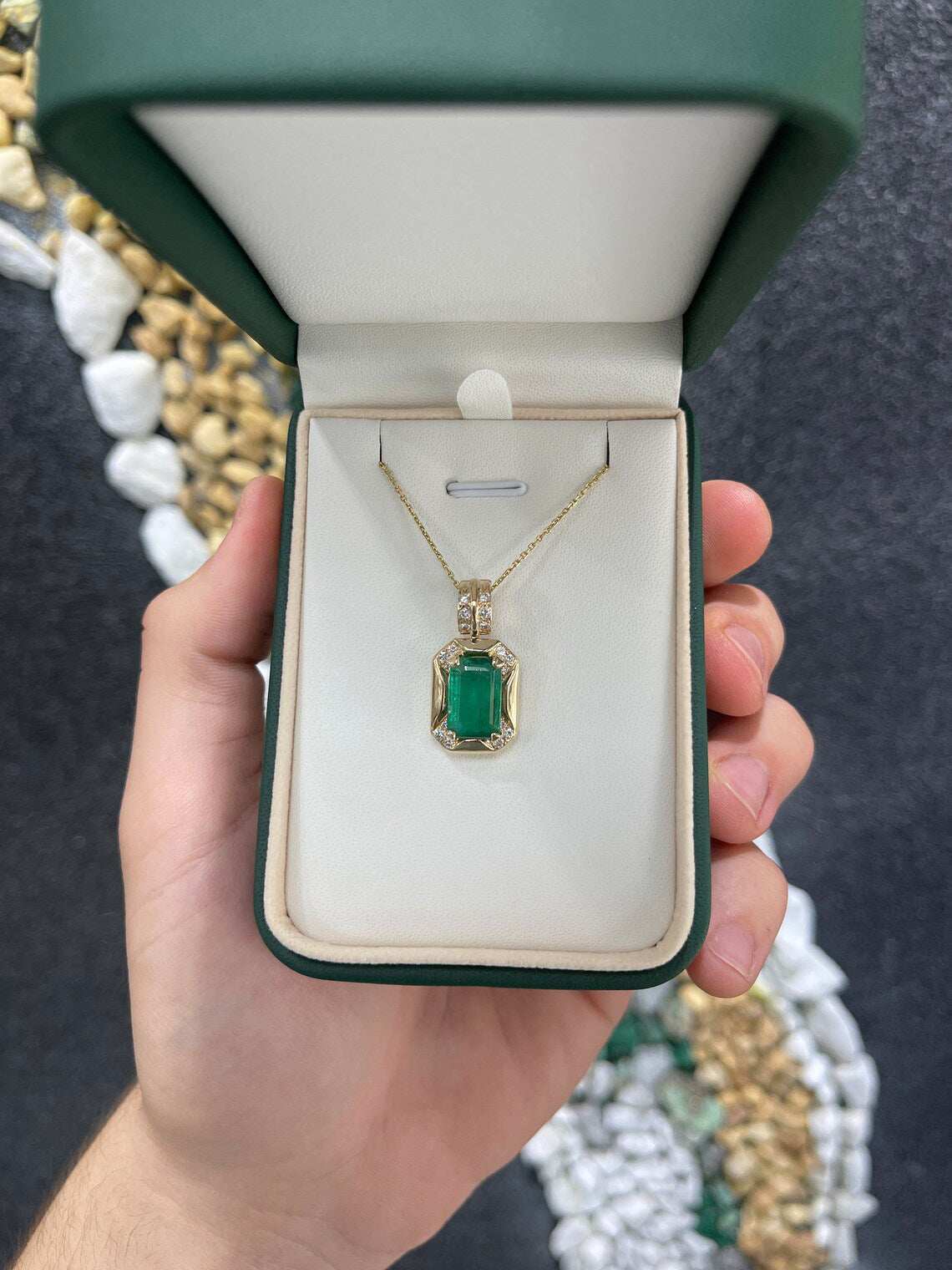 4.92tcw Statement Brazilian Dark Forest Green Emerald Cut Pendant