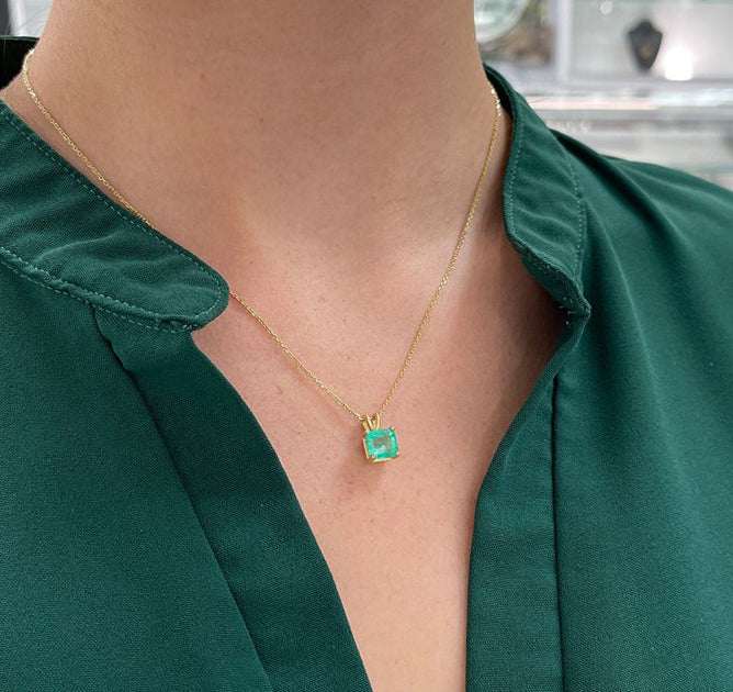 2.50 Carat Colombian Emerald-Asscher Cut Solitaire Four Prong Pendant 14K