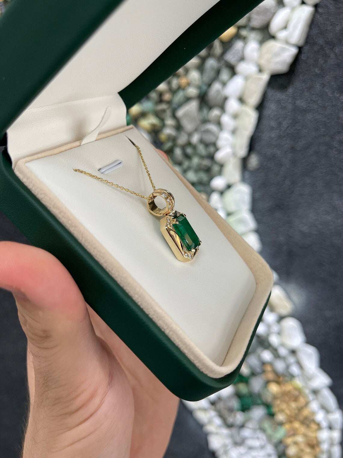 4.92tcw Statement Brazilian Dark Forest Green Emerald Cut Pendant