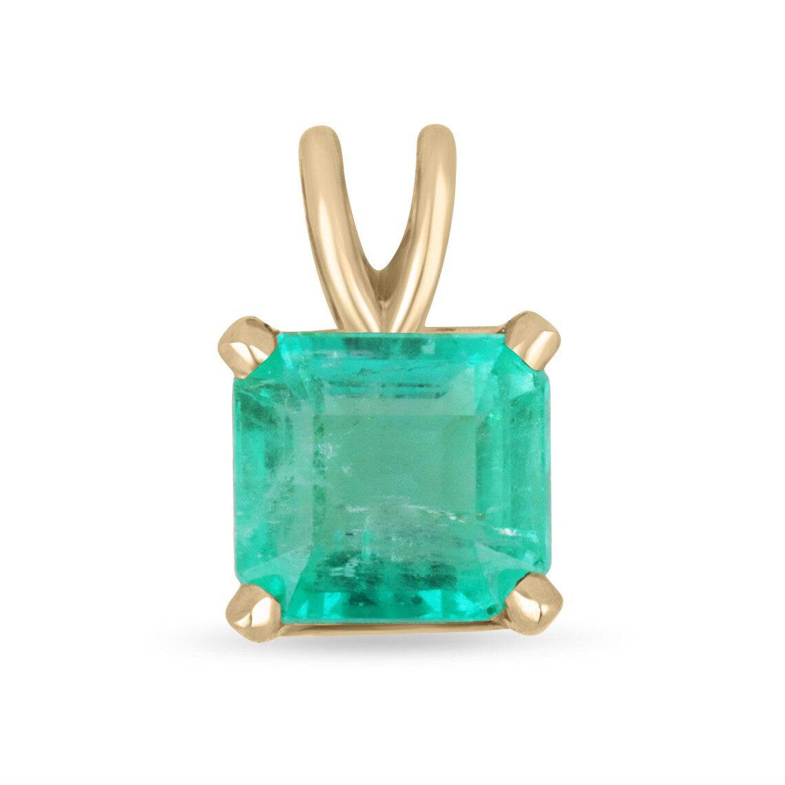 2.50 carat Colombian emerald Asscher cut solitaire pendant in 14K yellow gold four-prong setting