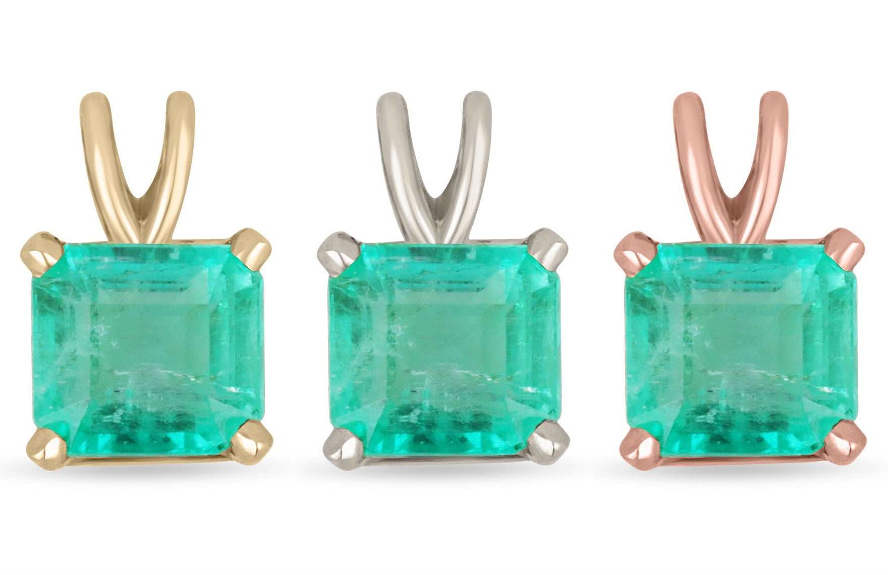 2.50 Carat Colombian Emerald-Asscher Cut Solitaire Four Prong Pendant 14K