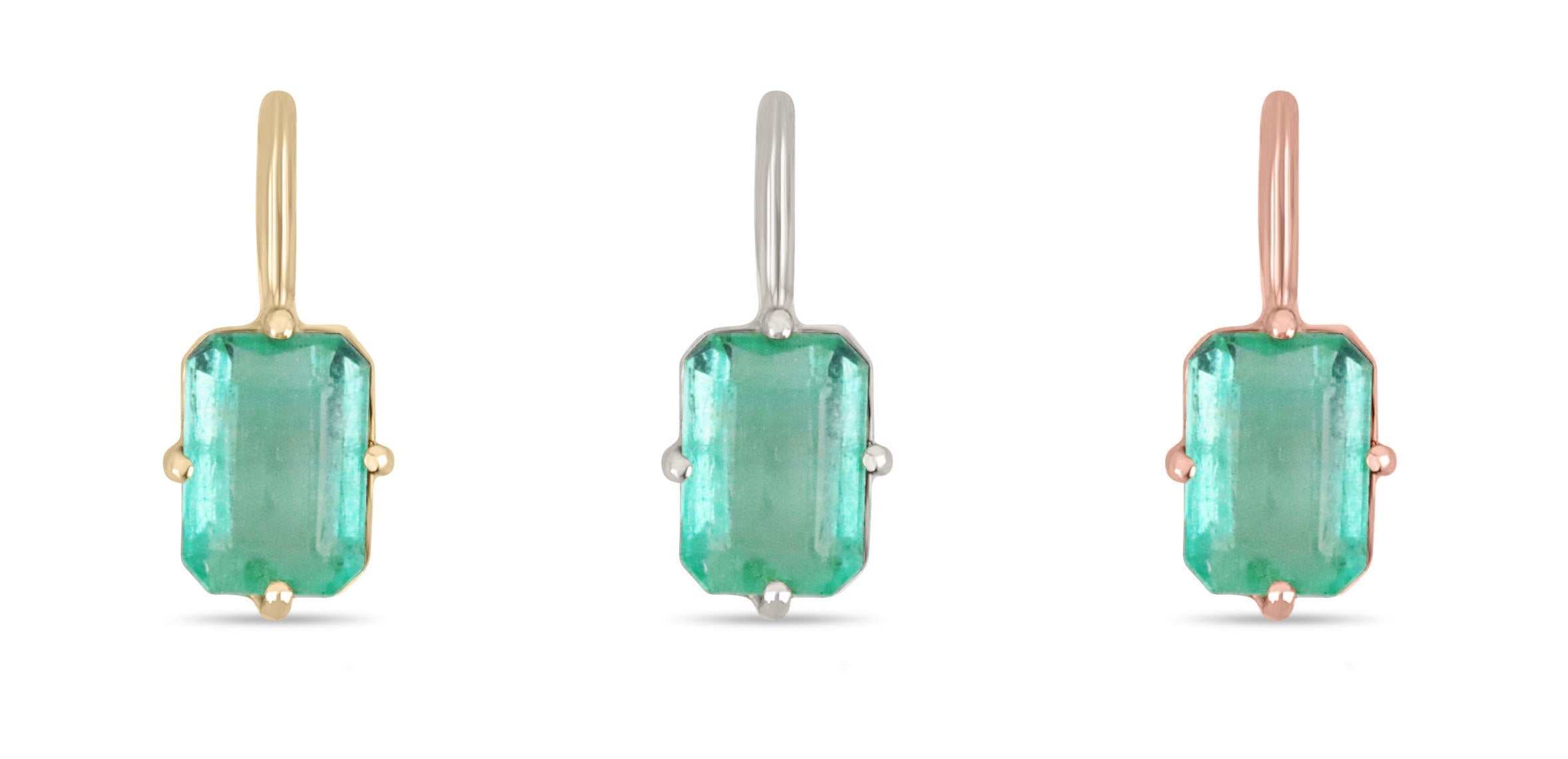 2.0 Carat Emerald Cut Colombian Emerald Solitaire Compass Prong Pendant Yellow Gold 14K