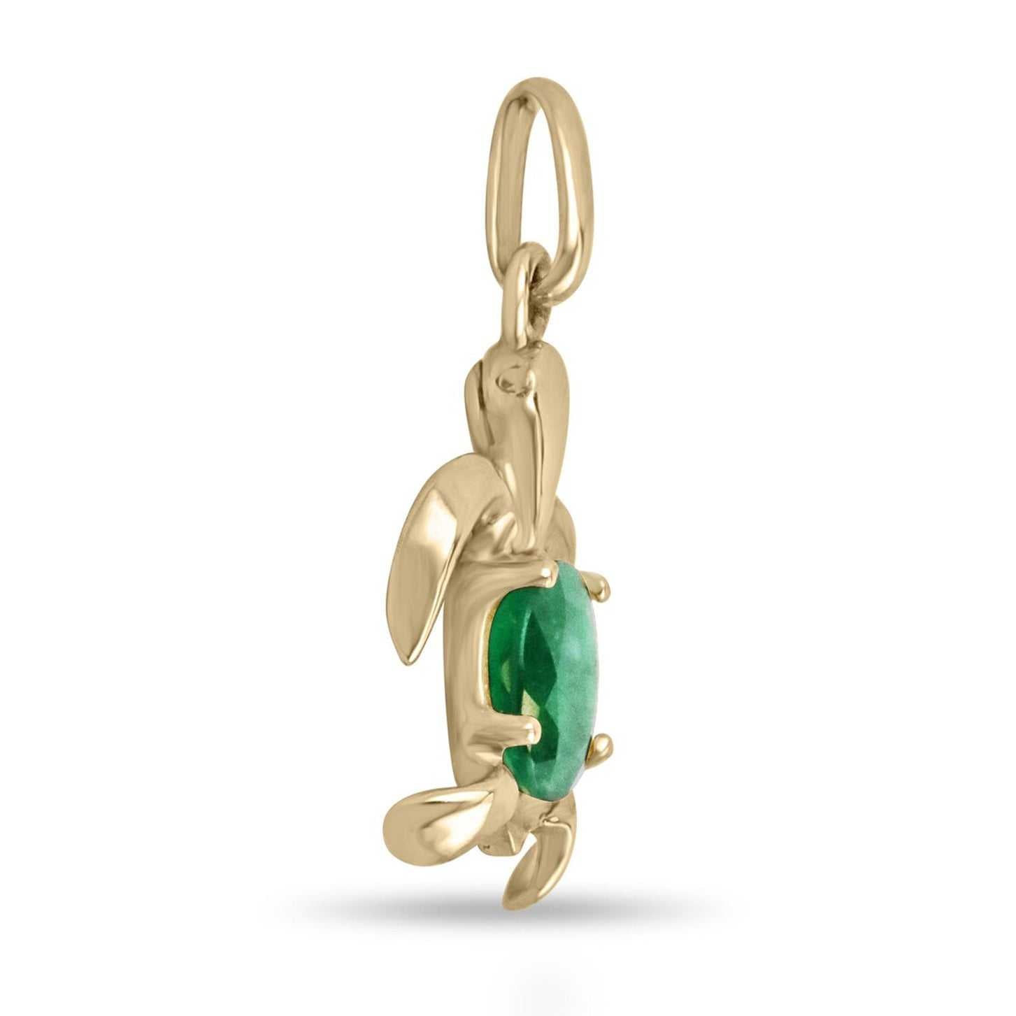 2.50 Carat Rich Dark Green Oval Emerald Sea Turtle Nautical Necklace 14K