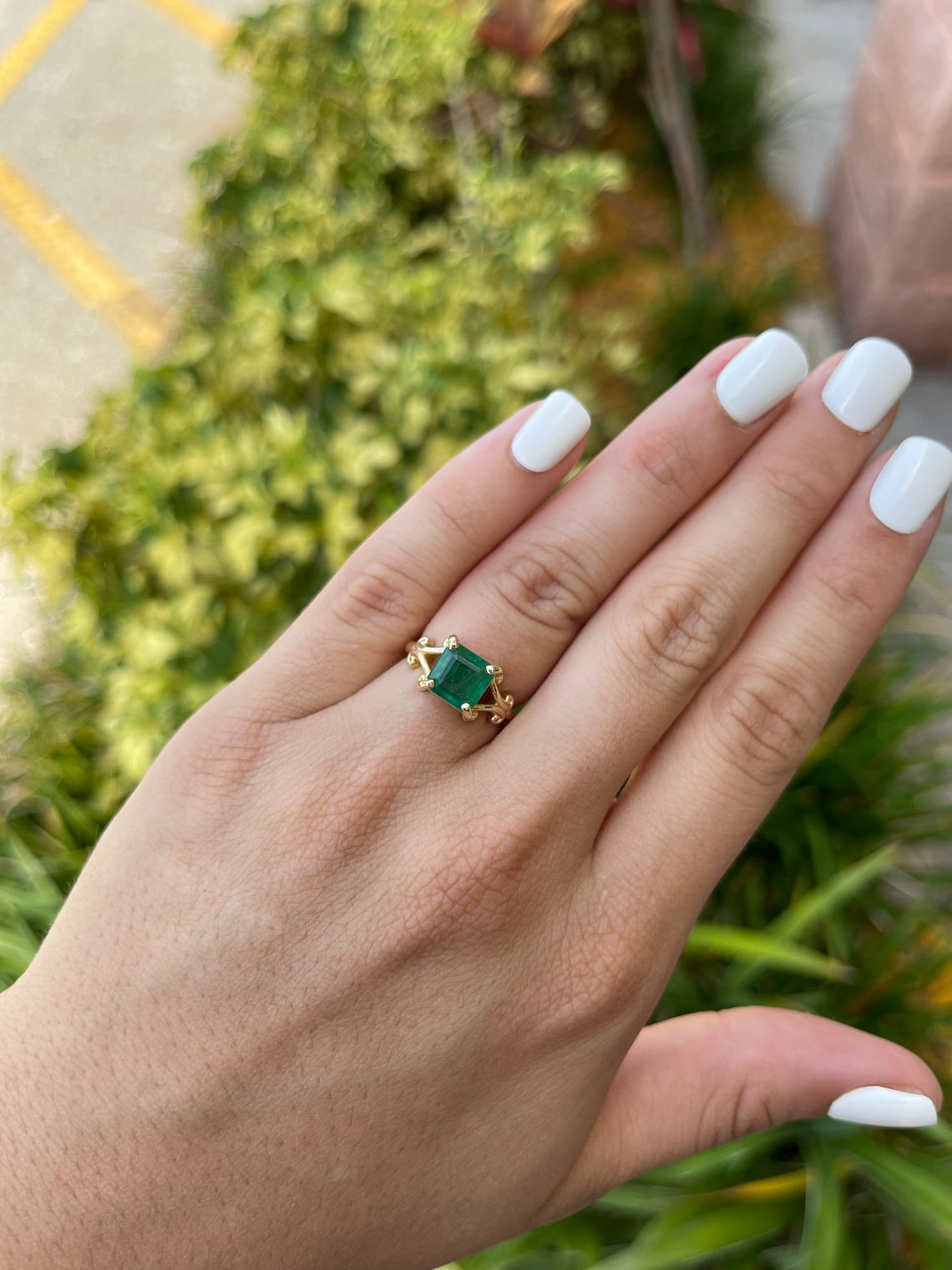 Ladies 2.63ct natural Asscher cut emerald solitaire ring in 14K gold with four prongs, vintage classic style by JR Colombian Emeralds