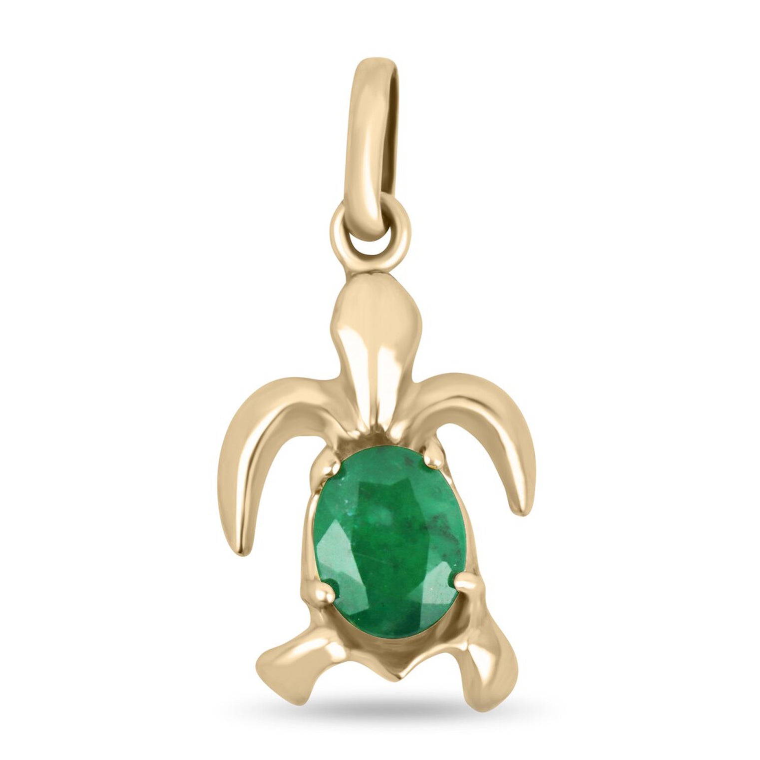 2.50 Carat Rich Dark Green Oval Emerald Sea Turtle Nautical Necklace 14K