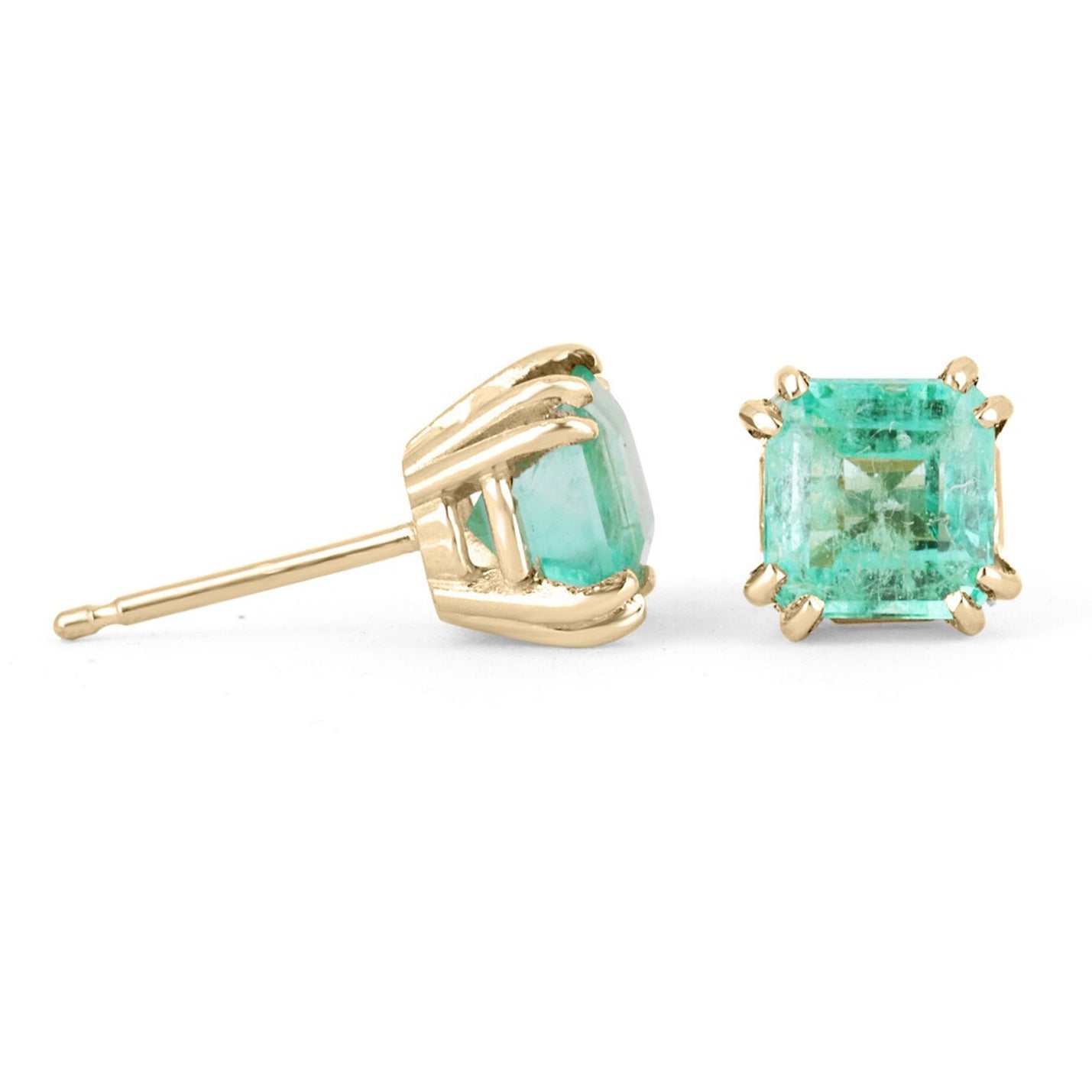 1.73tcw Asscher Cut Rich Green Colombian Emerald Earrings 14K