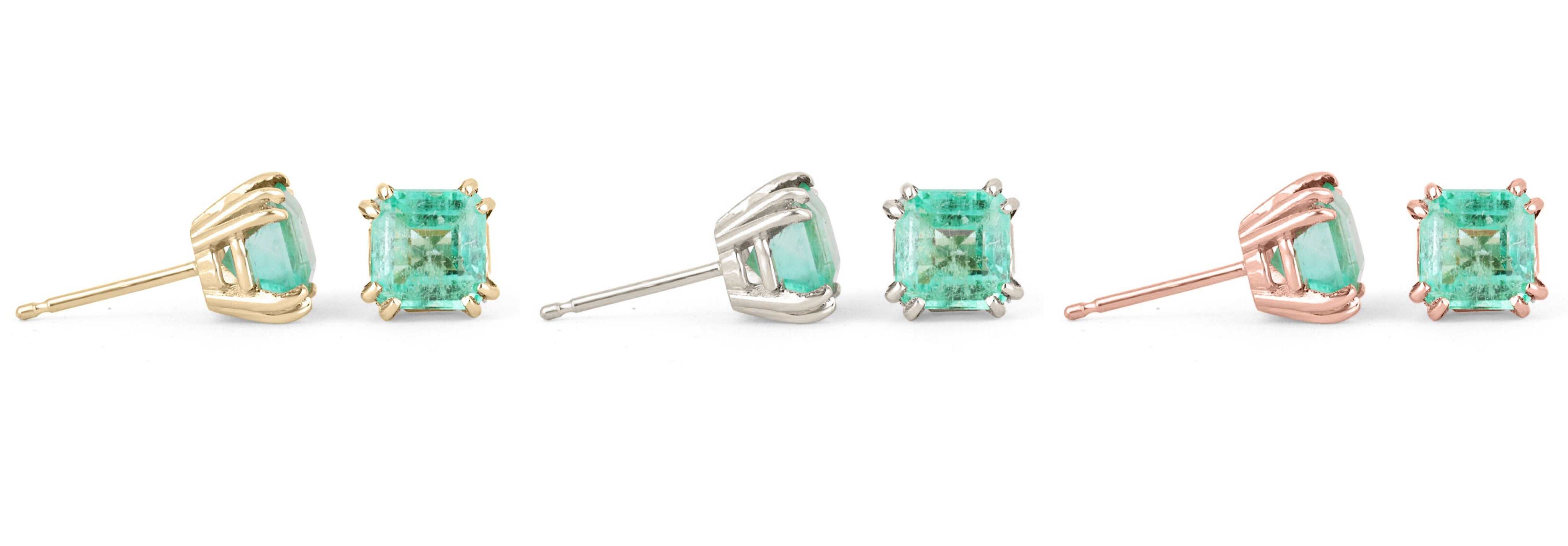 1.73tcw Asscher Cut Rich Green Colombian Emerald Earrings 14K