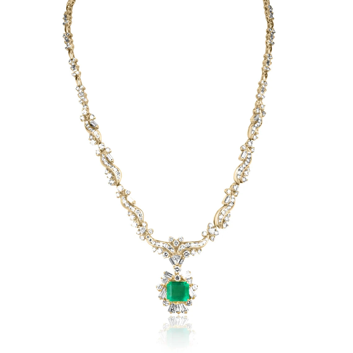 17.20tcw Colombian Emerald Diamond Statement Necklace with Multi-Cut Diamonds