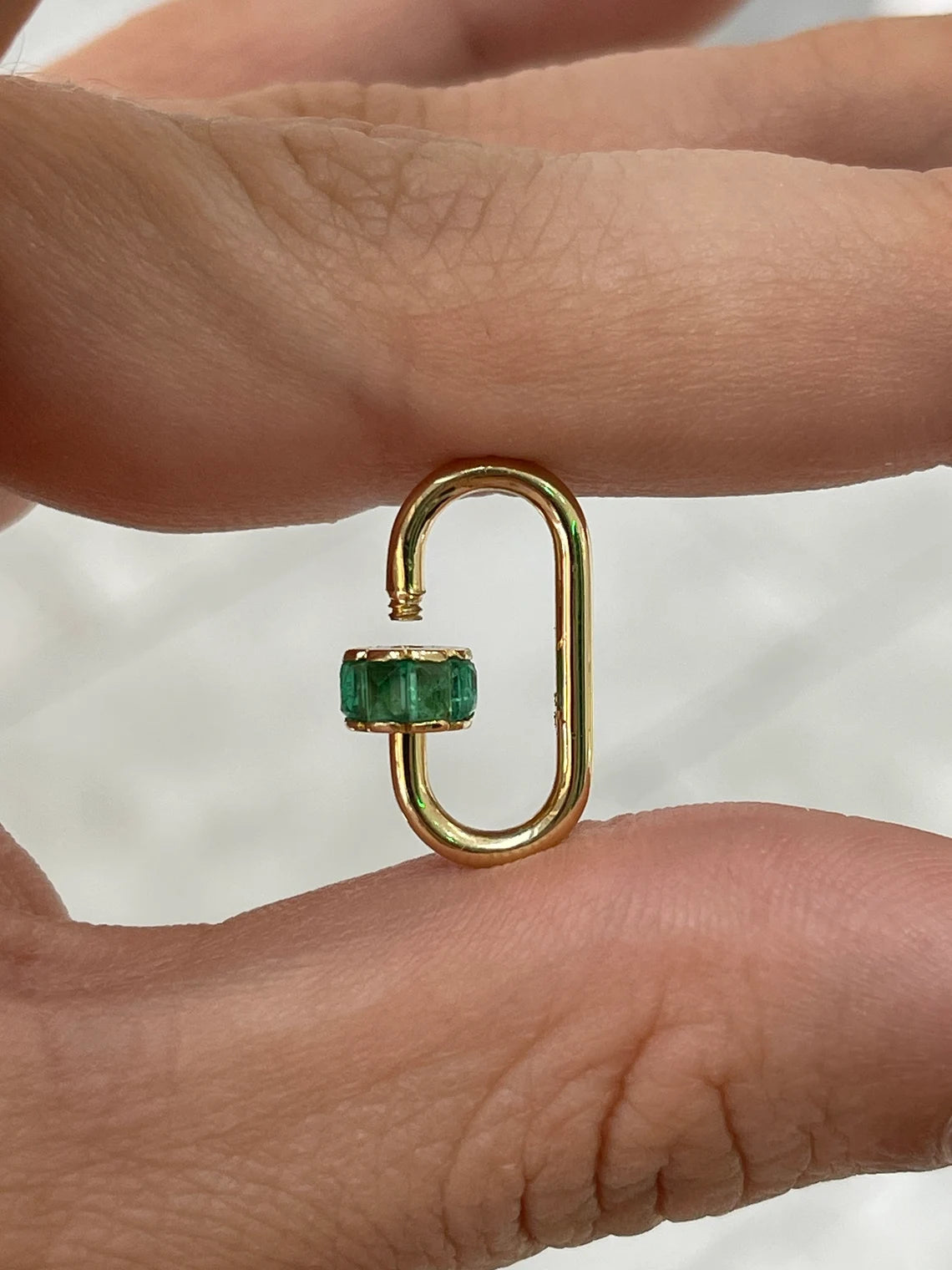 1.15ct Natural Emerald Cut Carabiner Charm Pendant with Green Emerald