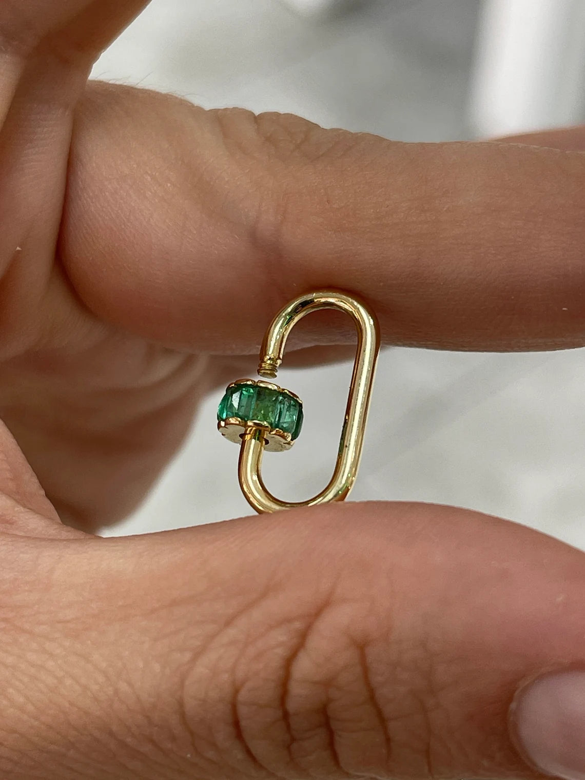 1.15ct Natural Emerald Cut Carabiner Charm Pendant with Green Emerald
