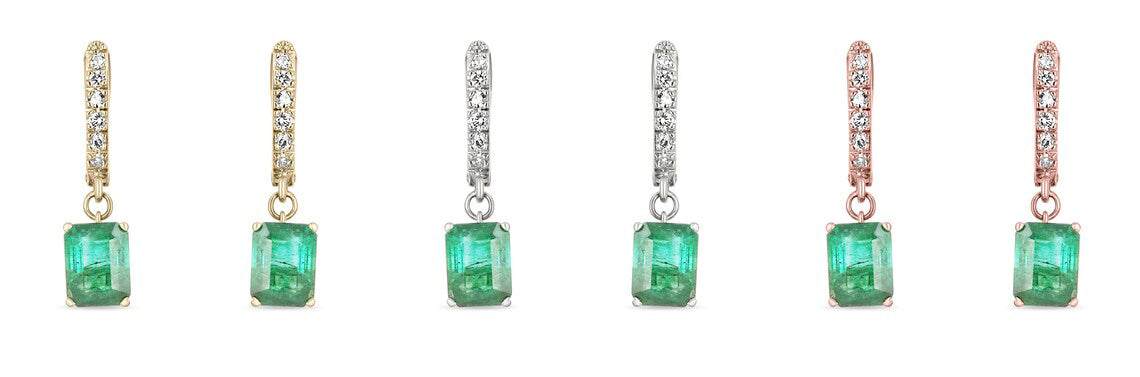 4.84tcw Rich Dark Green Emerald & Diamond Latch Back Omega Earrings 14K