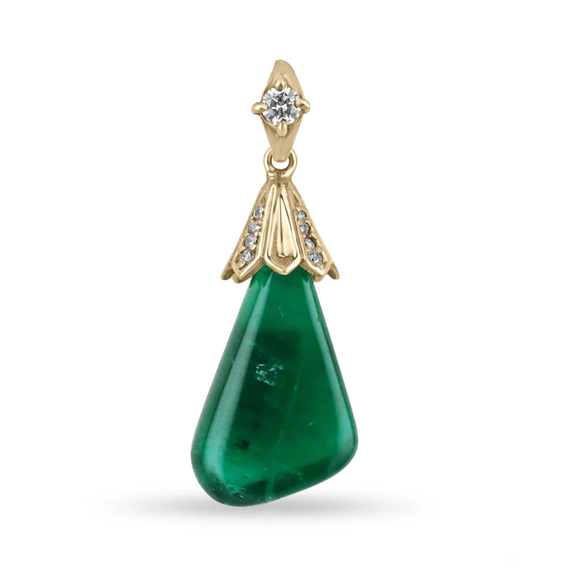 13.50 carat natural Colombian emerald baroque pendant with diamond accent