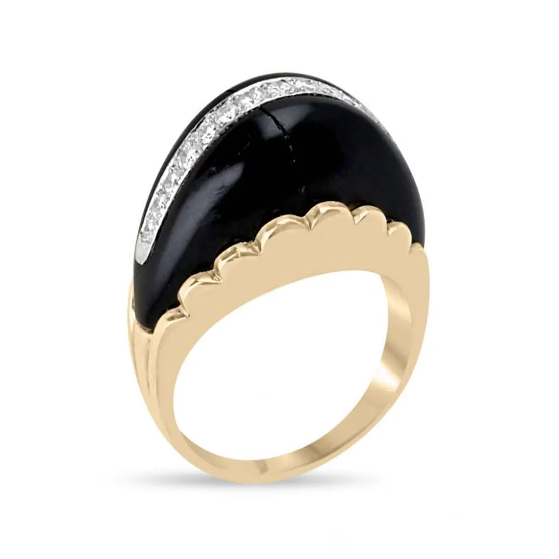 0.00ct Natural Black Onyx Statement Ring Features Pave Diamond Accents