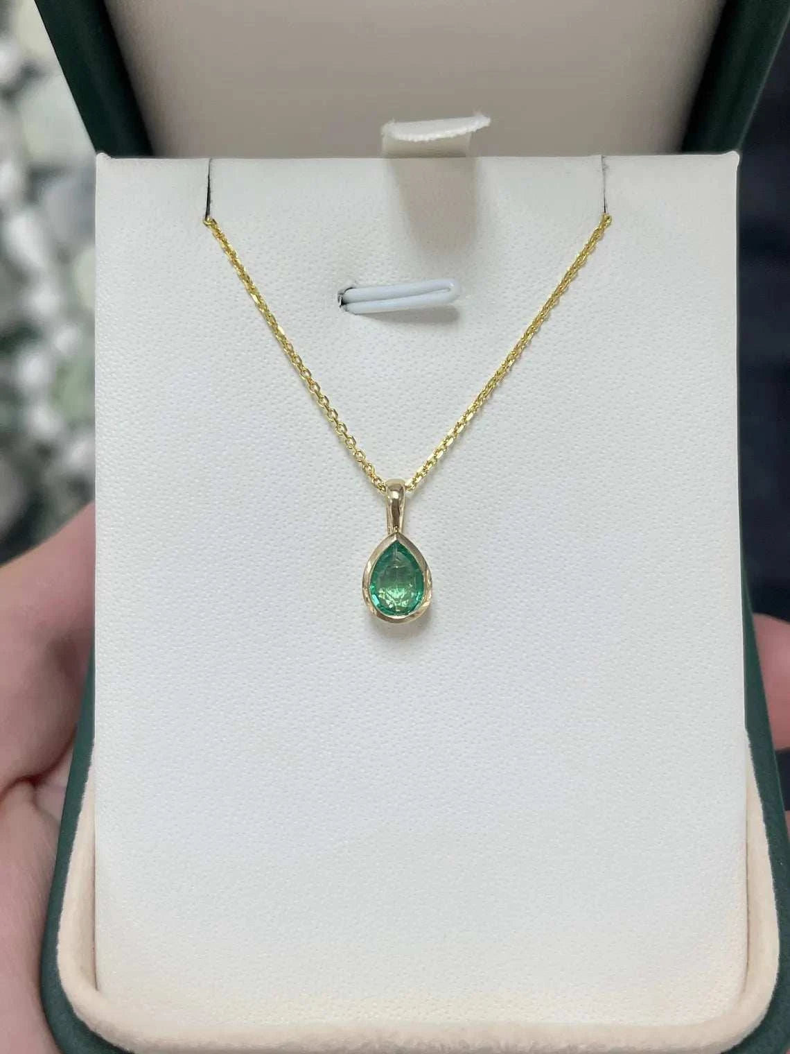 1.0ct Natural Pear Cut Emerald Solitaire Pendant Charm for May Birthday