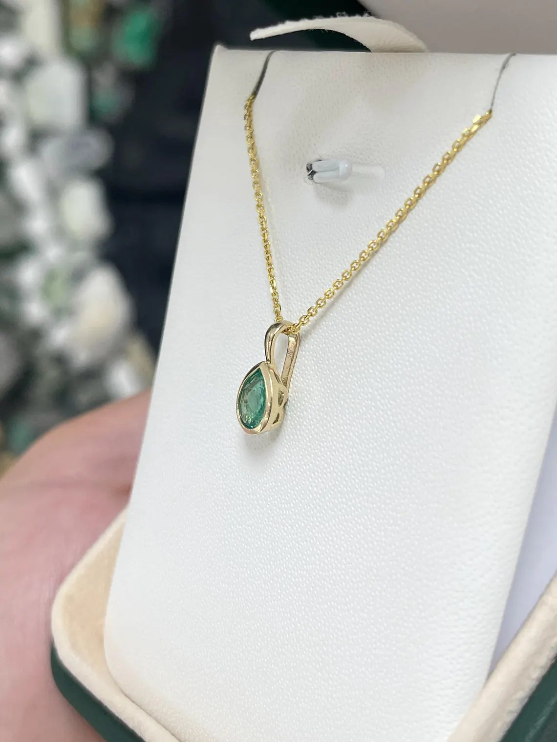 1.0ct Natural Pear Cut Emerald Solitaire Pendant Charm for May Birthday