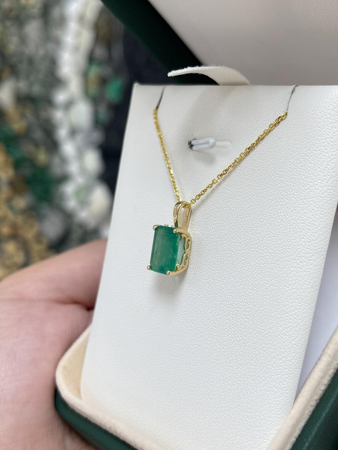 3.62ct Natural Emerald Cut Solitaire Emerald Fleur De Lis Pendant