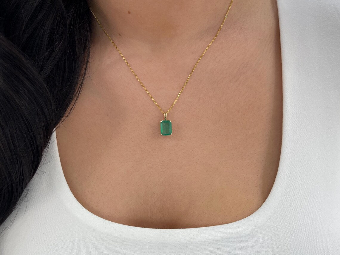 3.62ct Natural Emerald Cut Solitaire Emerald Fleur De Lis Pendant