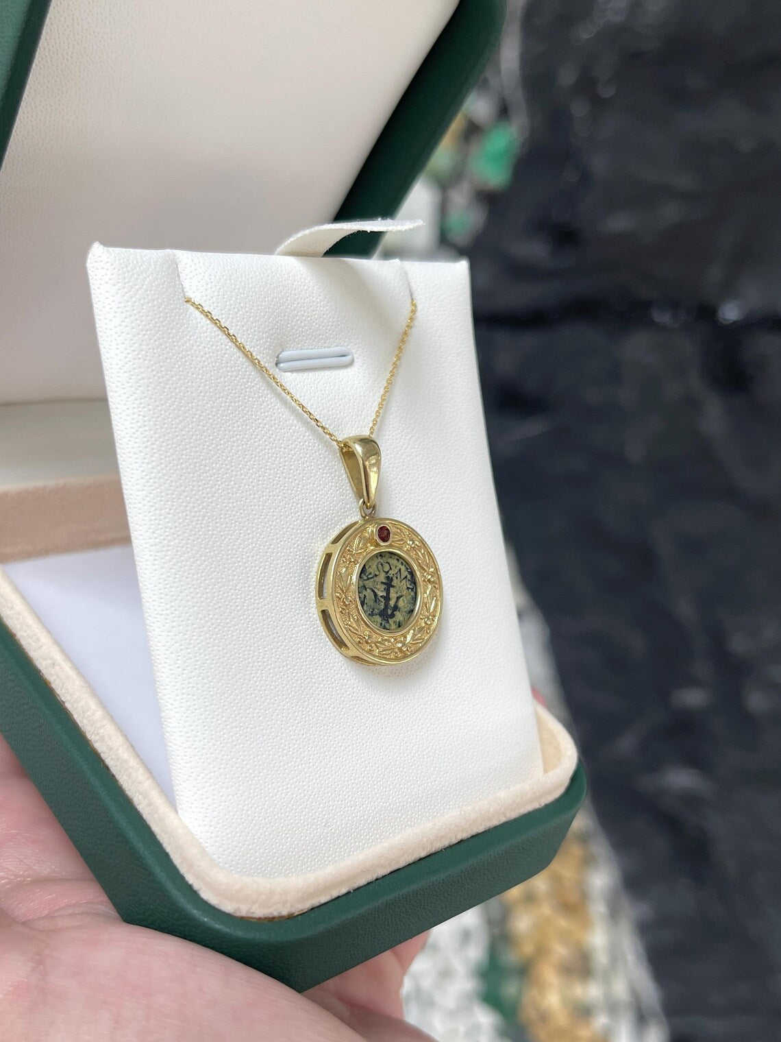 2.00ct Natural Round Orange Sapphire Ancient Coin Pendant Necklace