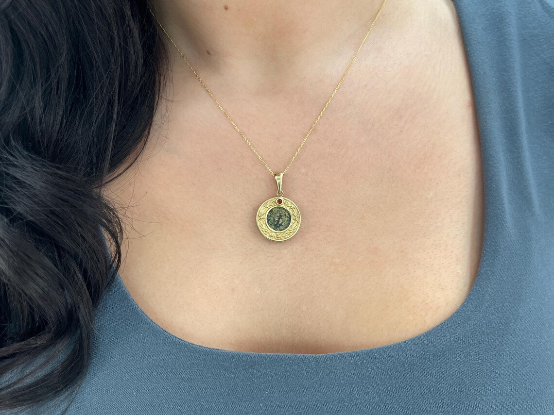 2.00ct Natural Round Orange Sapphire Ancient Coin Pendant Necklace
