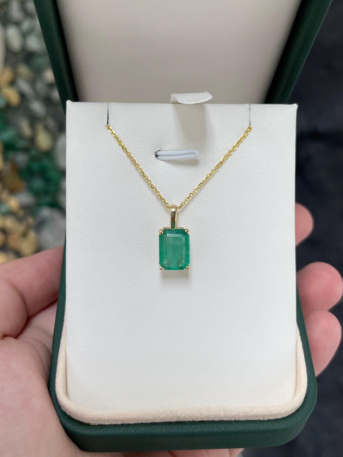 3.62ct Natural Emerald Cut Solitaire Emerald Fleur De Lis Pendant
