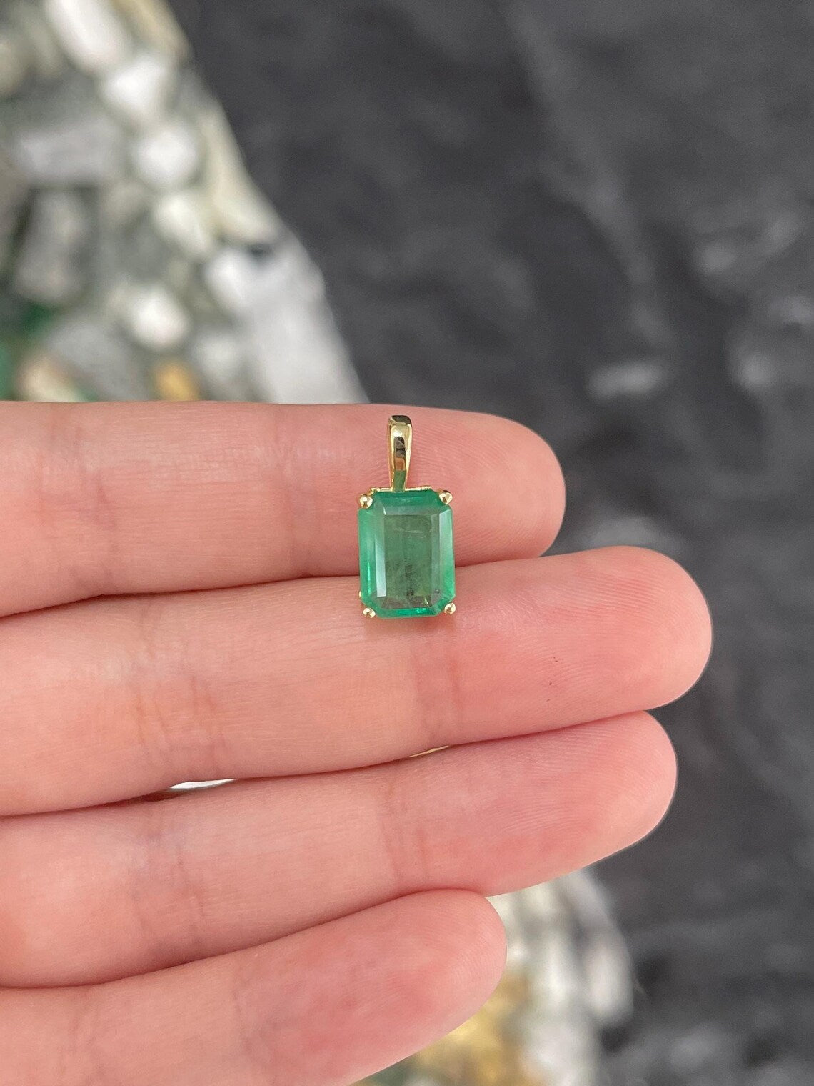 3.62ct Natural Emerald Cut Solitaire Emerald Fleur De Lis Pendant