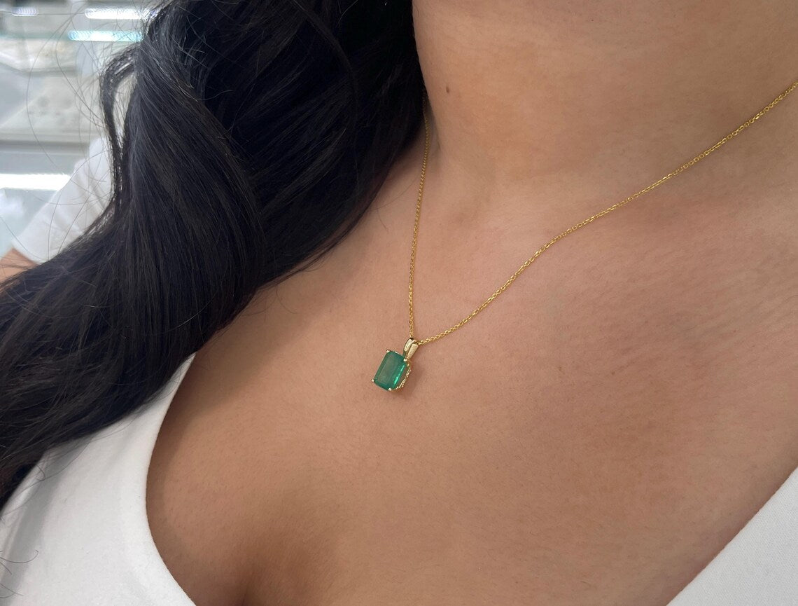 3.62ct Natural Emerald Cut Solitaire Emerald Fleur De Lis Pendant