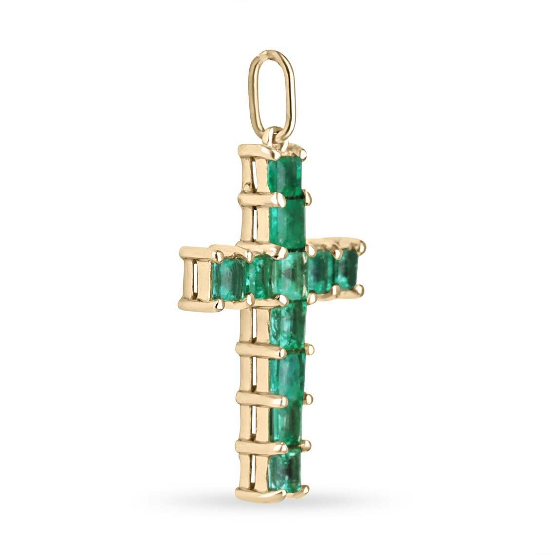 2.20 Carat Natural Princess Cut Emerald Cross Pendant Shines Brightly