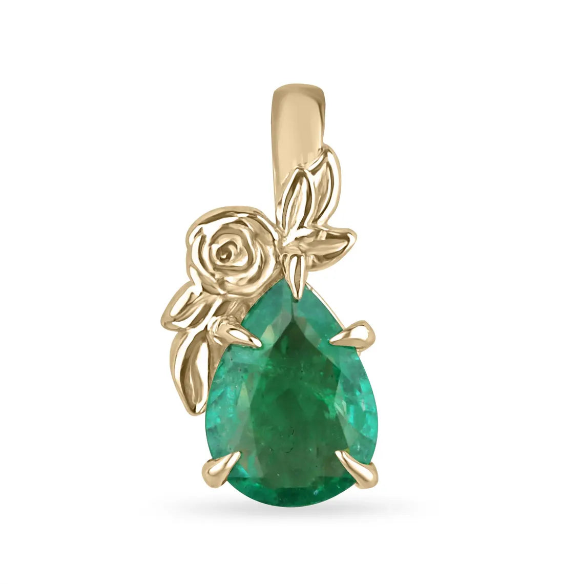 1.25ct Natural Pear Cut Emerald Floral Pendant Necklace for Women