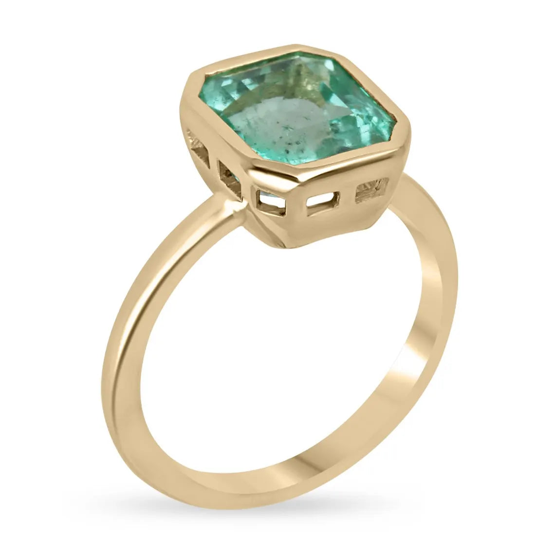 3.04ct Vivid Seafoam Green Emerald Bezel Solitaire Engagement Ring